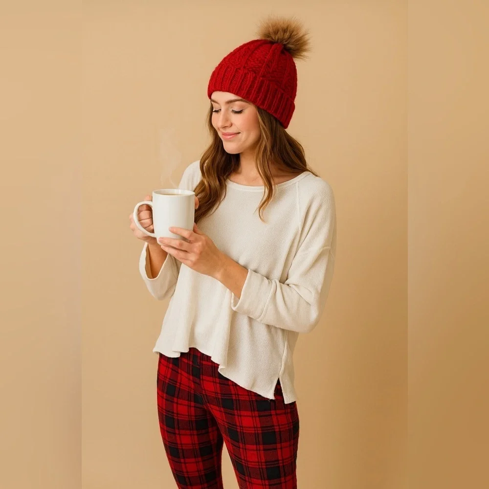 Free People Waffle Knit Top - Long Sleeve Women's Size M 100% Cotton